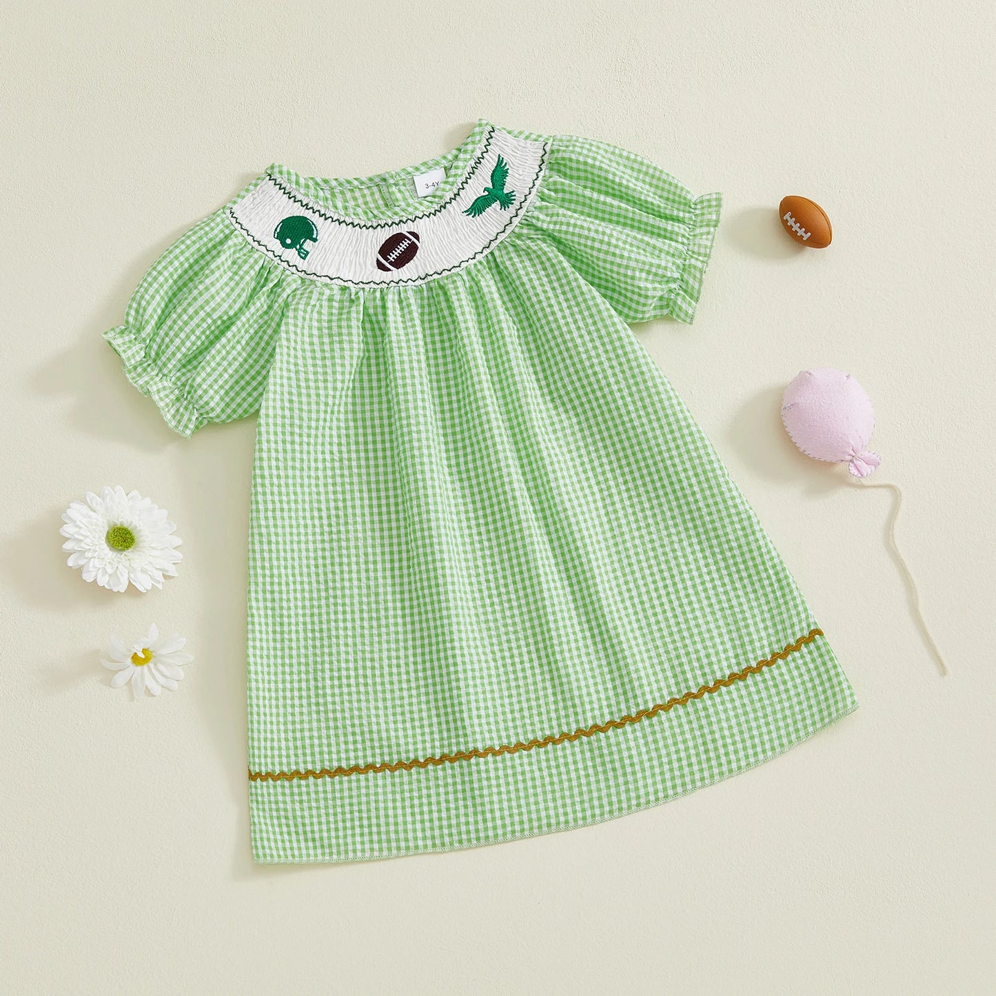 FOCUSNORM 1-5Y Little Kids Girl’s Dress Short Sleeve Crew Neck Plaid Print Rugby Embroidery Summer Dress Clothes