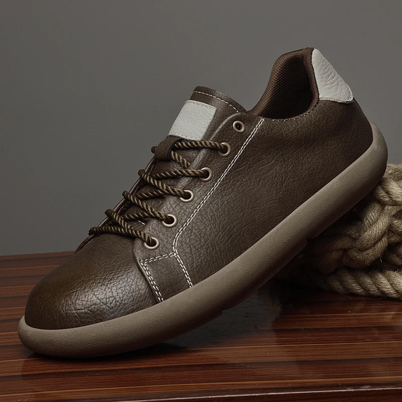 Genuine Leather Mens Casual Shoes New Design Male Sneakers Outdoor Lace-Up Skateboard Footwear Handmade Tenis Masculino Trainers