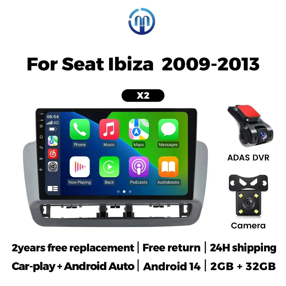 Android 2 DIN Car Radio for Seat Ibiza 2012 - 2015 Wireless CarPlay Auto Multimedia Video Player GPS Audio WIFI Stereo Autoradio