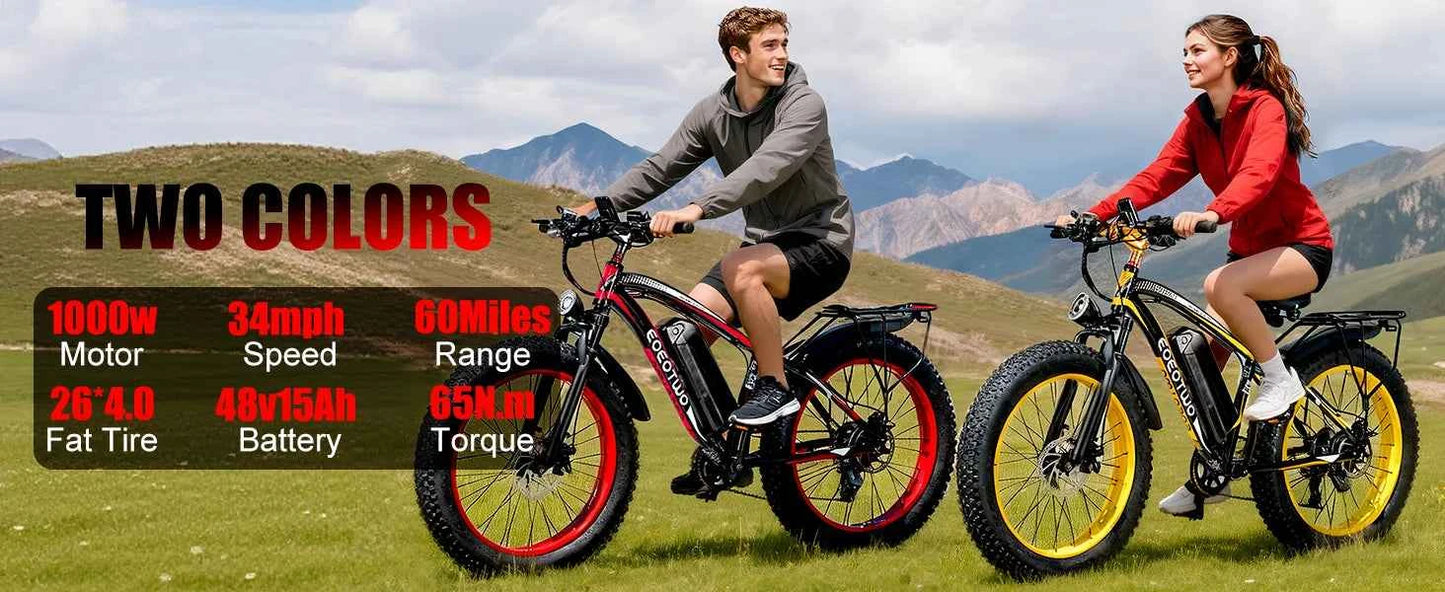 EOEOTWO E01 Electric Bike for Adults 1500W Peak Motor 26" Fat Tire Ebike 34MPH 60Miles Range UL2849 Certified Mountain Bicycle