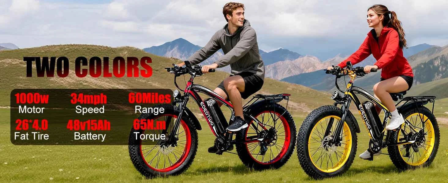 EOEOTWO E01 Electric Bike for Adults 1500W Peak Motor 26" Fat Tire Ebike 34MPH 60Miles Range UL2849 Certified Mountain Bicycle