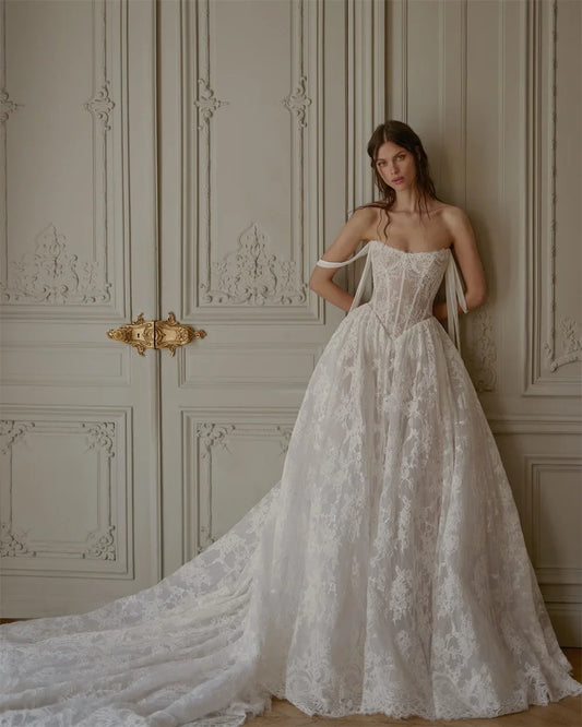 Customized corset Lace Wedding Dress A-Line Bridal Gown Sexy Backless robe de mariee Vestidos De Novia amanda novias official