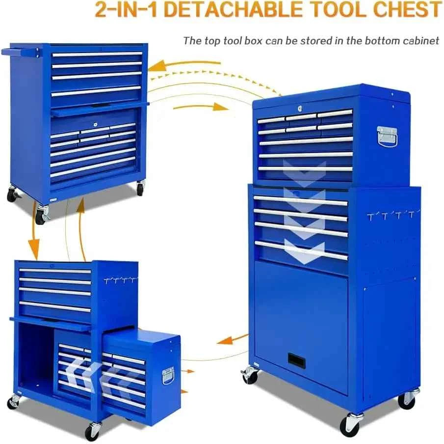13-Drawer Tool Chest with Wheels,2 in 1 Detachable Rolling Tool box with Drawers,Large ToolBox with Lock