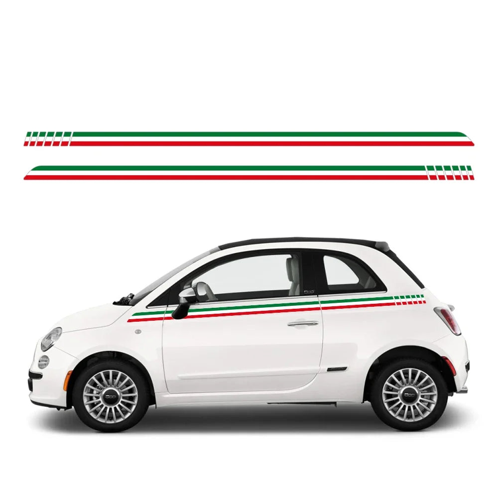 Italy Flag Racing Stripes Graphics Car Vinyl Decals Side Door Italian Style Sticker Accessories For Fiat 500 Abarth 595 695 500C