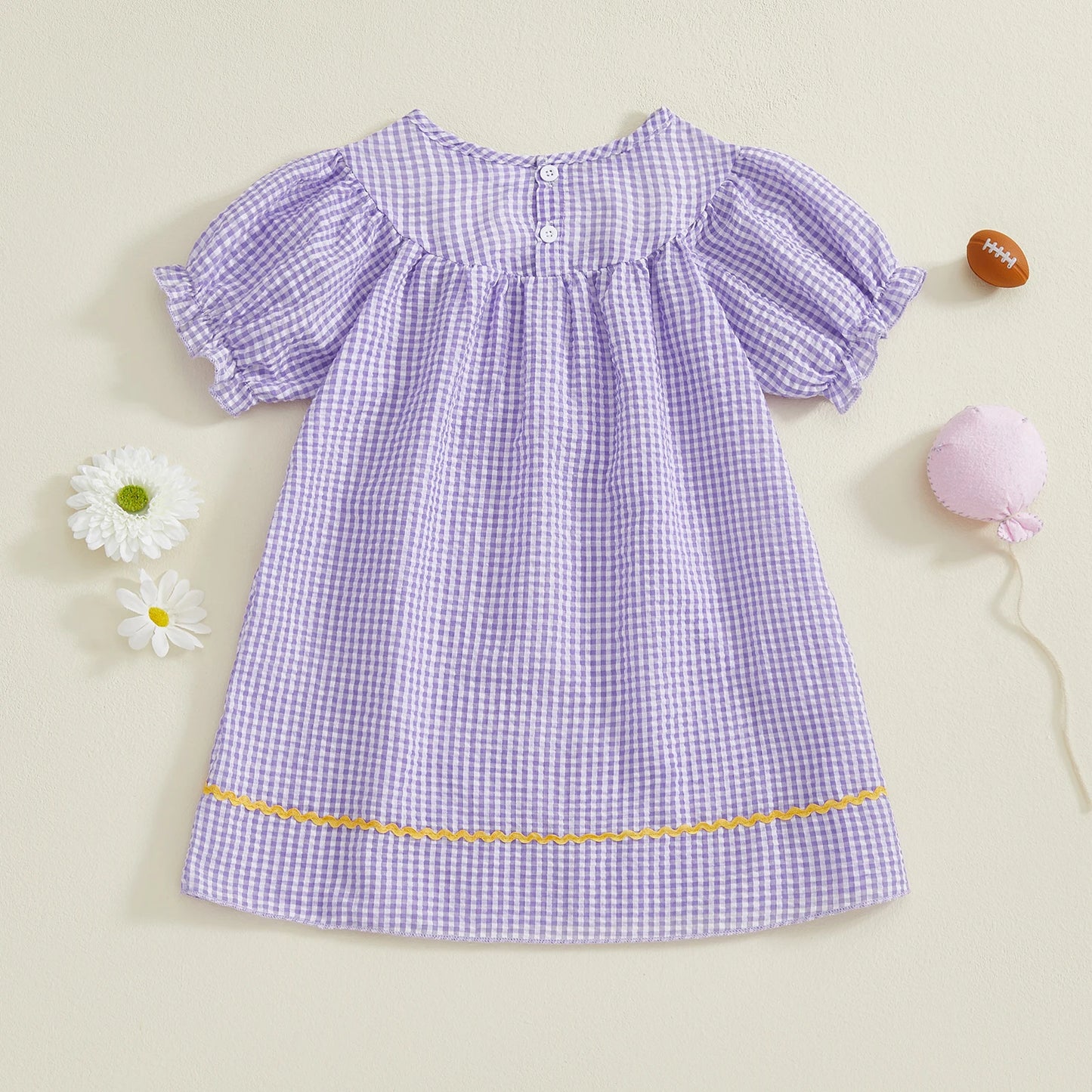 FOCUSNORM 1-5Y Little Kids Girl’s Dress Short Sleeve Crew Neck Plaid Print Rugby Embroidery Summer Dress Clothes