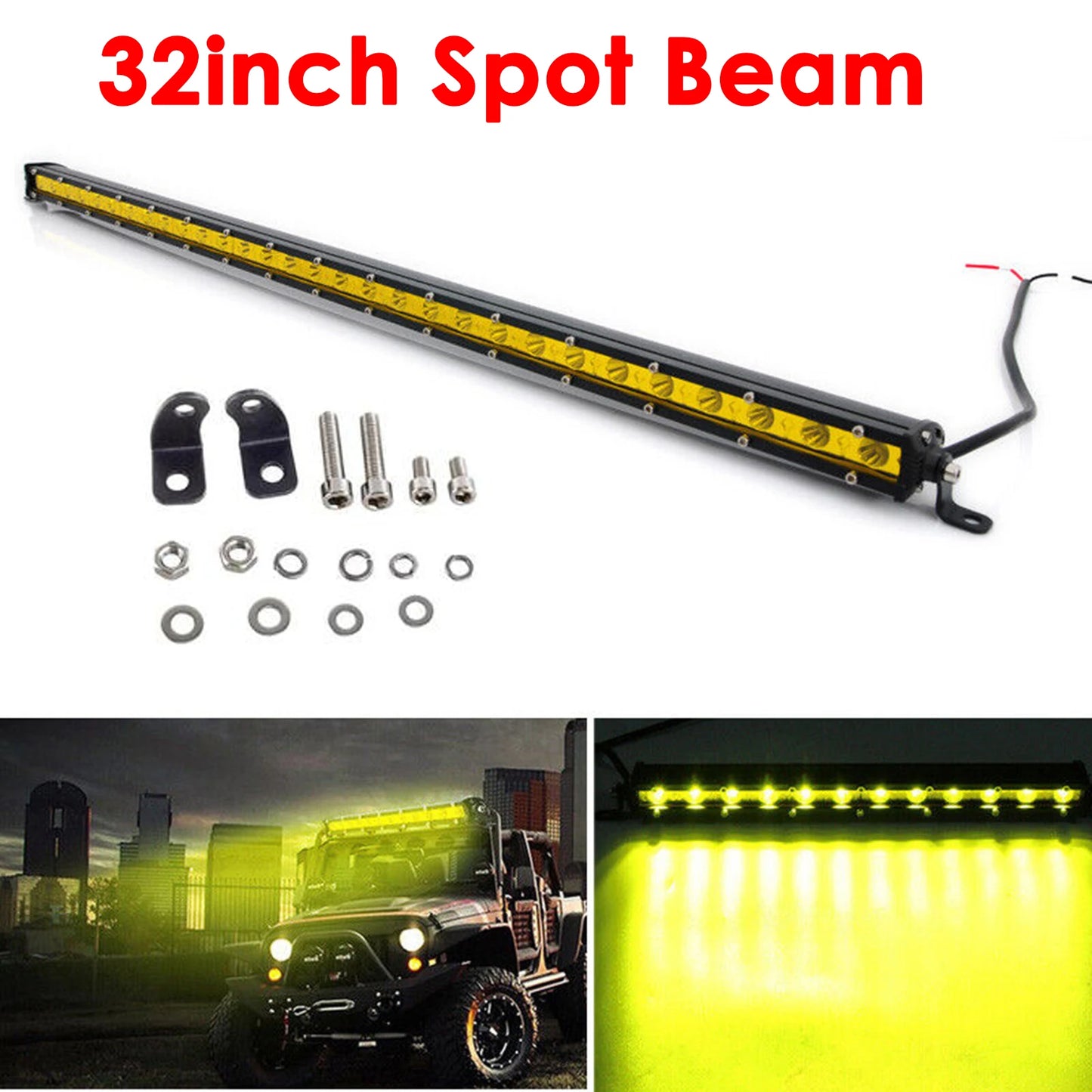 Yellow Single Row Slim 7 13 20 25 32 38 45 50 inch Off-road LED Work Light Bar Fog Driving For SUV UTV ATV 4X4 Truck Boat Car