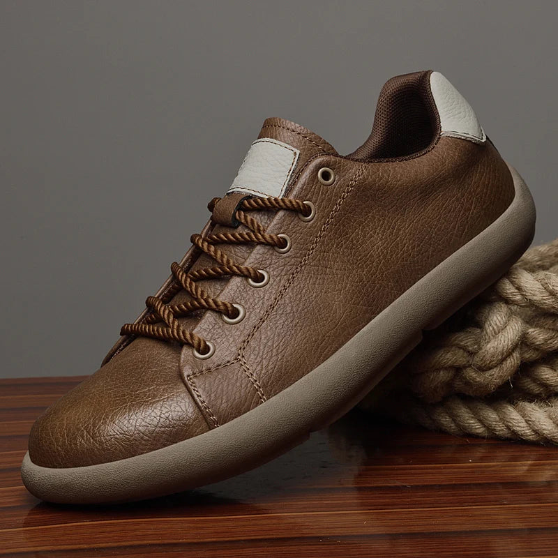 Genuine Leather Mens Casual Shoes New Design Male Sneakers Outdoor Lace-Up Skateboard Footwear Handmade Tenis Masculino Trainers