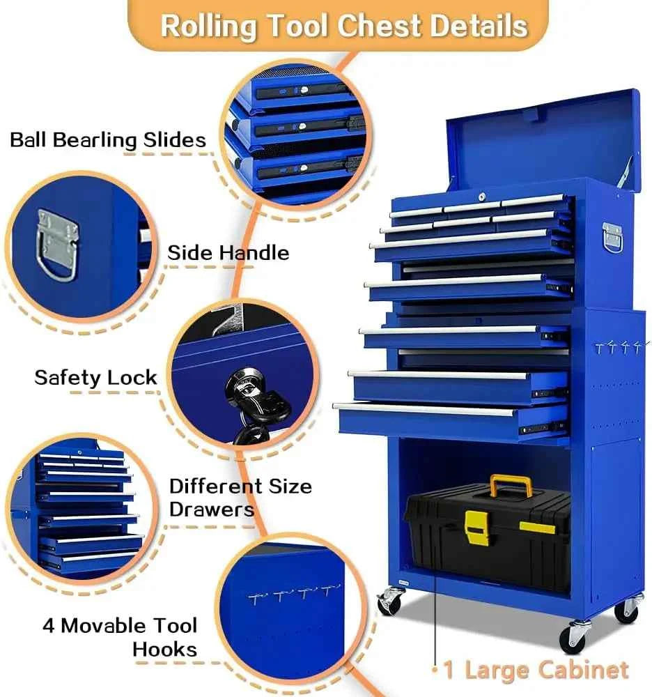13-Drawer Tool Chest with Wheels,2 in 1 Detachable Rolling Tool box with Drawers,Large ToolBox with Lock