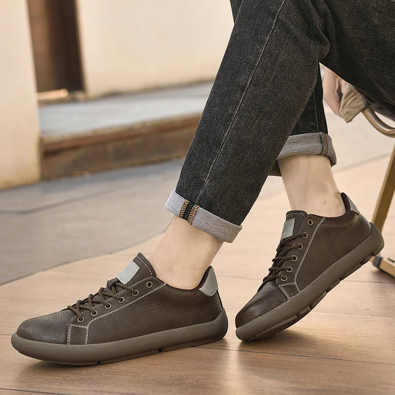 Genuine Leather Mens Casual Shoes New Design Male Sneakers Outdoor Lace-Up Skateboard Footwear Handmade Tenis Masculino Trainers