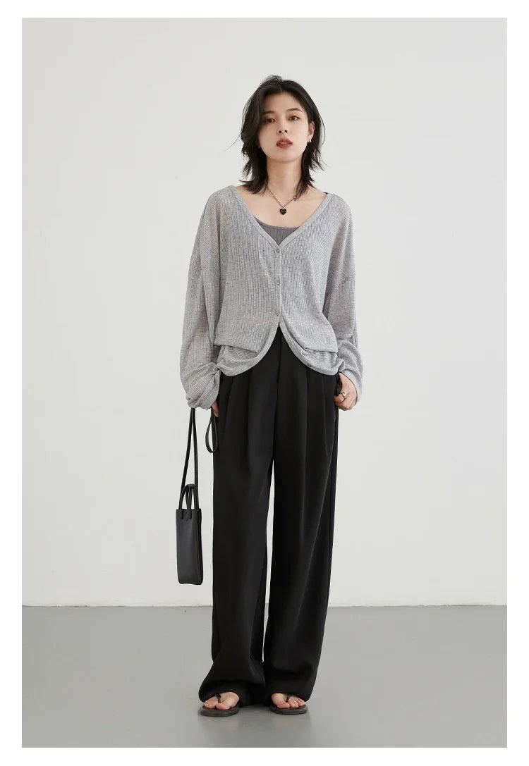 Women's Lightweight V-Neck Long Sleeve Cardigan Top, Sun Protection Spring Summer Autumn Jacket for Casual Daily Outwear