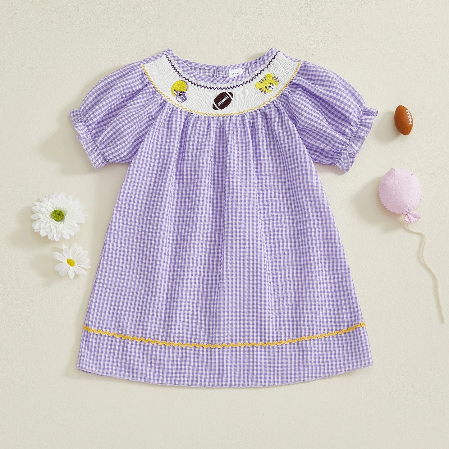 FOCUSNORM 1-5Y Little Kids Girl’s Dress Short Sleeve Crew Neck Plaid Print Rugby Embroidery Summer Dress Clothes