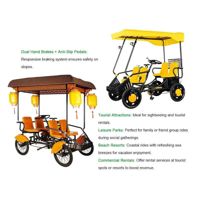Four-wheel Four-seater Pedals, Electric Surrey Bicycle Park Tourist Venues for Family Use