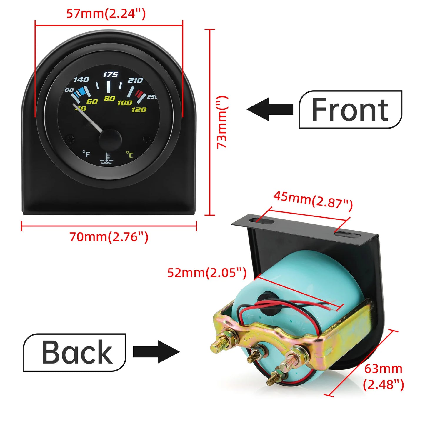 Auto Temperature Meter with Sensor 1/8 NPT 52mm LED Digital Oil /Water Temp Indicator PSI Oil Press Black Gauge Fit Gasoline Car