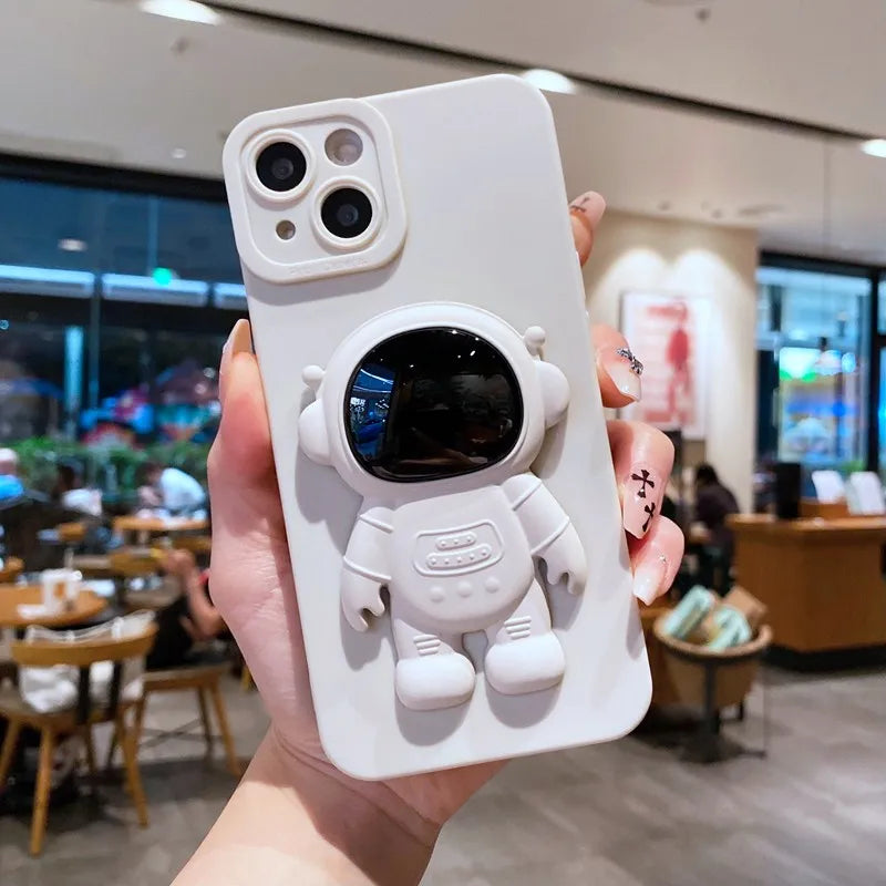 Silicone Astronaut Fold Stand Holder Phone Case For iPhone 15 14 13 12 Mini 11 Pro XS MAX X XR 8 7 6 6S Plus SE 2022 Soft Cover