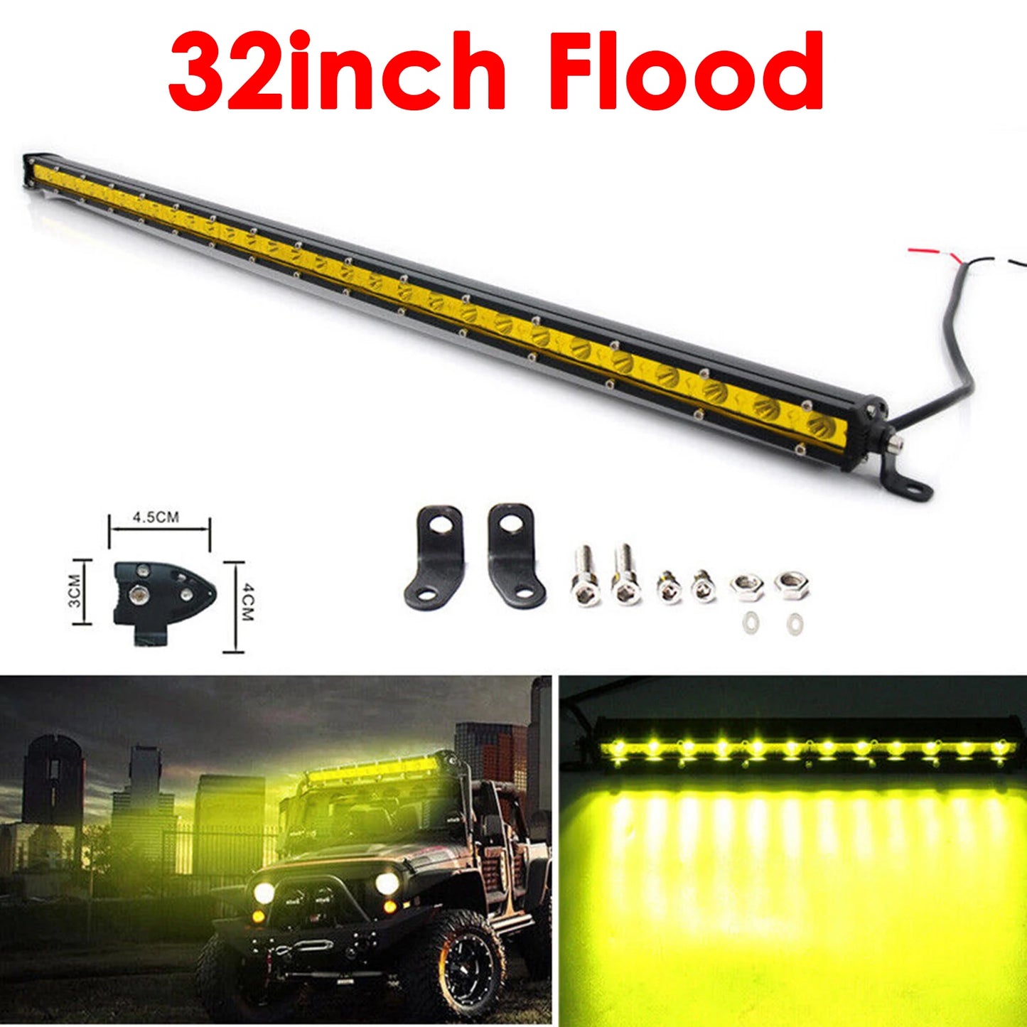 Yellow Single Row Slim 7 13 20 25 32 38 45 50 inch Off-road LED Work Light Bar Fog Driving For SUV UTV ATV 4X4 Truck Boat Car
