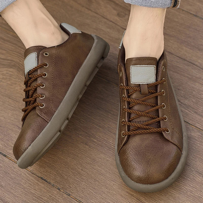 Genuine Leather Mens Casual Shoes New Design Male Sneakers Outdoor Lace-Up Skateboard Footwear Handmade Tenis Masculino Trainers