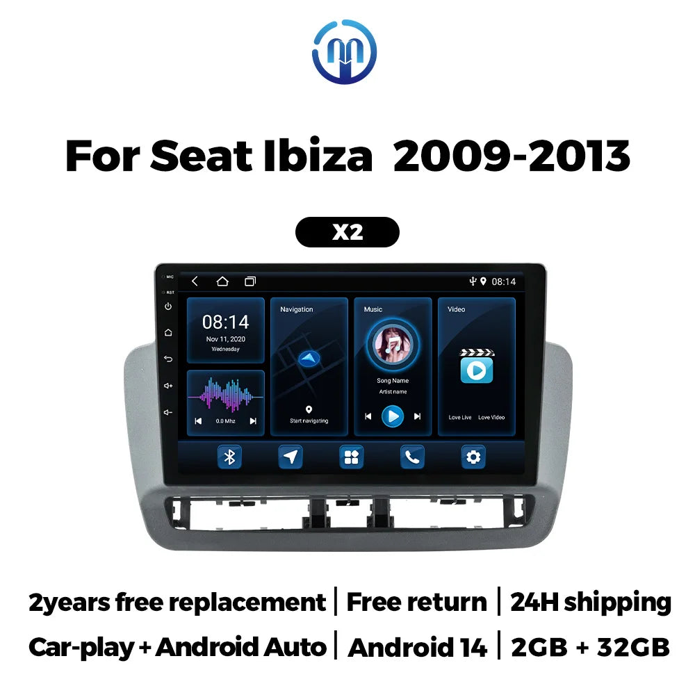Android 2 DIN Car Radio for Seat Ibiza 2012 - 2015 Wireless CarPlay Auto Multimedia Video Player GPS Audio WIFI Stereo Autoradio