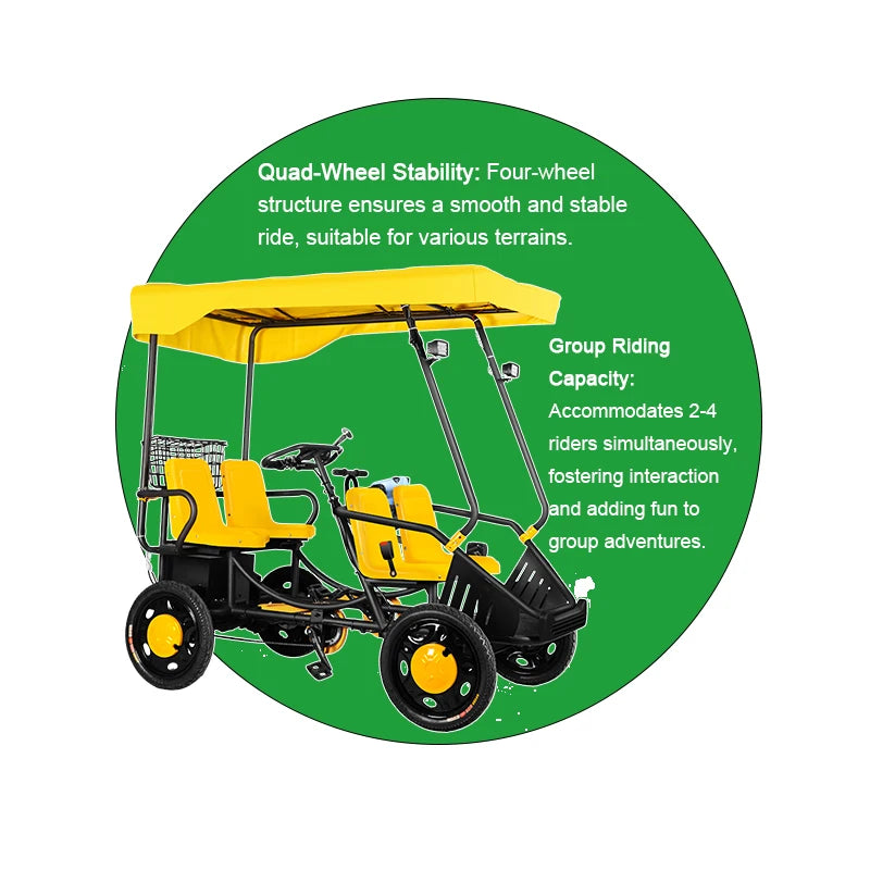 Four-wheel Four-seater Pedals, Electric Surrey Bicycle Park Tourist Venues for Family Use