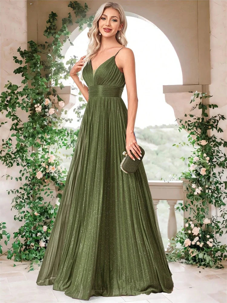 BLUEPLUM Elegant A-line Green Evening Dress Luxury Floor Lenght Women Backless Formal Wedding Party Prom Caicktail Dress Gowns