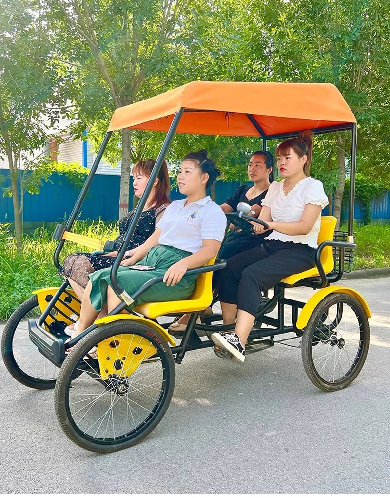 Four-wheel Four-seater Pedals, Electric Surrey Bicycle Park Tourist Venues for Family Use