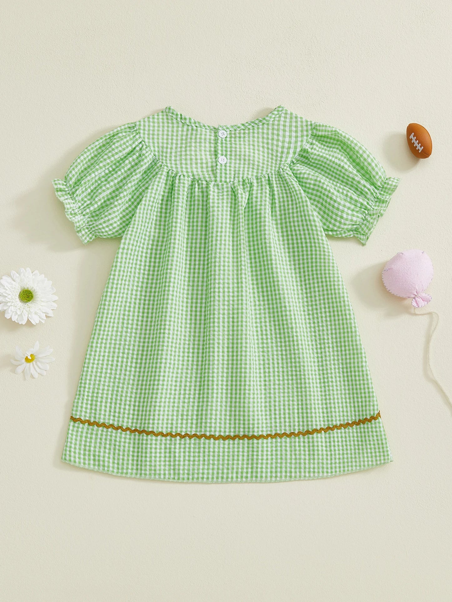 FOCUSNORM 1-5Y Little Kids Girl’s Dress Short Sleeve Crew Neck Plaid Print Rugby Embroidery Summer Dress Clothes