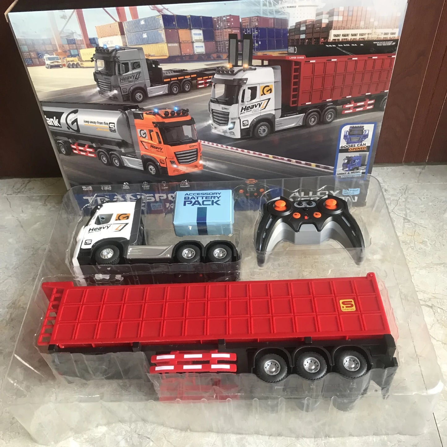 RC Car Big Remote Control Oil Tank Truck 9CH Alloy Electronic Simulation Trailer LED Music RC Container Truck Rechargeable Toy
