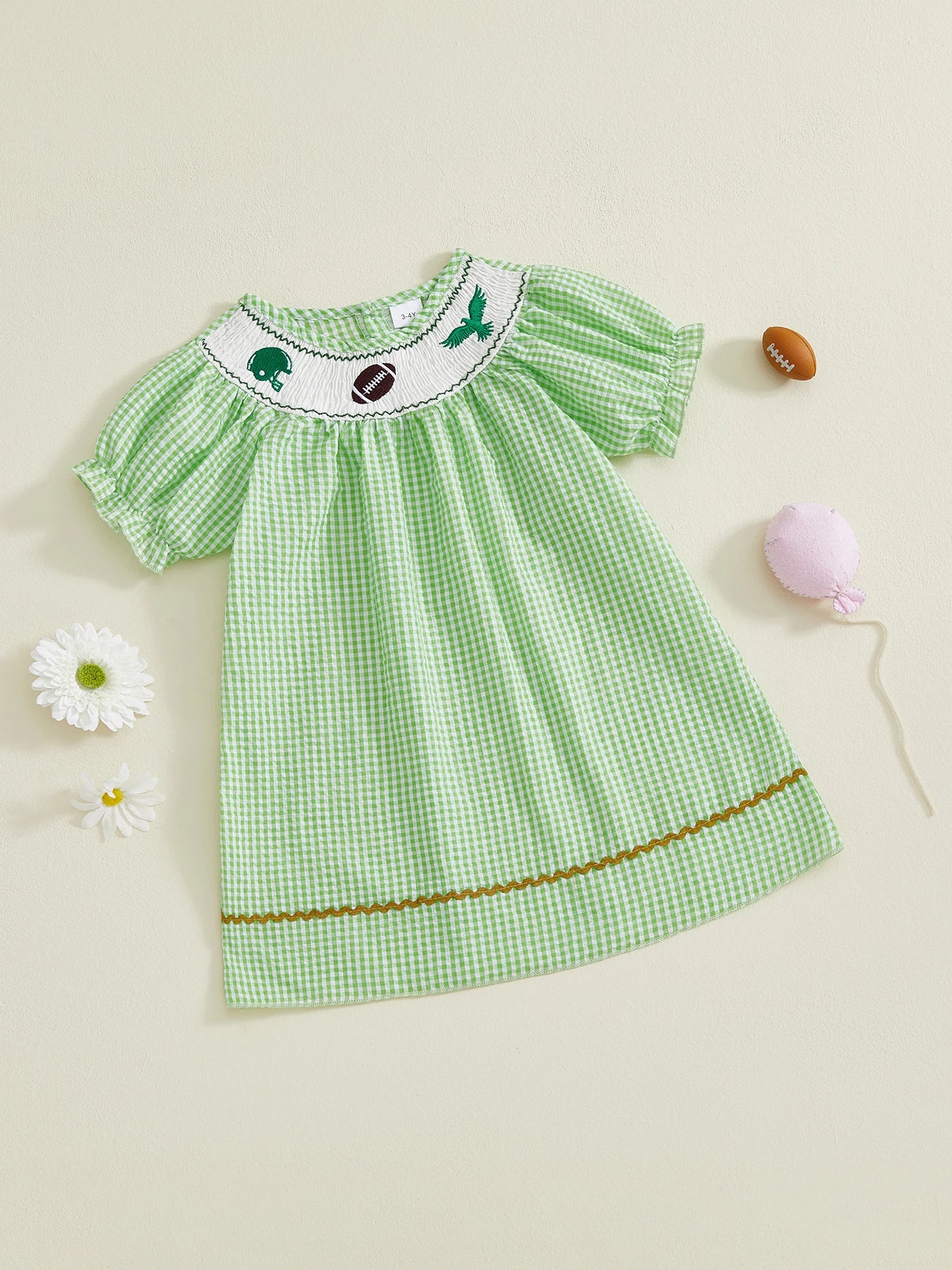 FOCUSNORM 1-5Y Little Kids Girl’s Dress Short Sleeve Crew Neck Plaid Print Rugby Embroidery Summer Dress Clothes