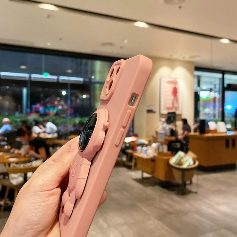 Silicone Astronaut Fold Stand Holder Phone Case For iPhone 15 14 13 12 Mini 11 Pro XS MAX X XR 8 7 6 6S Plus SE 2022 Soft Cover