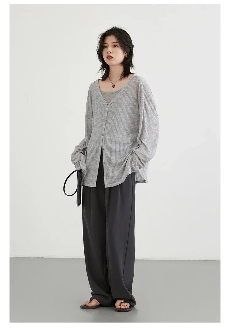 Women's Lightweight V-Neck Long Sleeve Cardigan Top, Sun Protection Spring Summer Autumn Jacket for Casual Daily Outwear