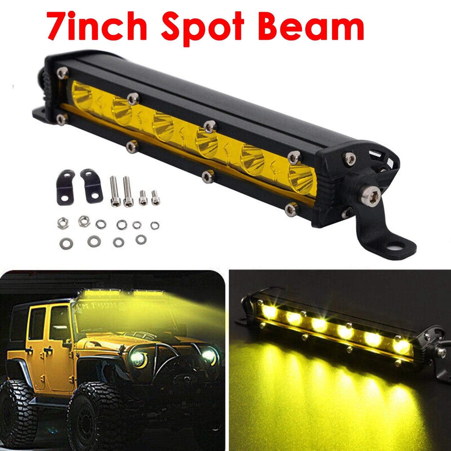 Yellow Single Row Slim 7 13 20 25 32 38 45 50 inch Off-road LED Work Light Bar Fog Driving For SUV UTV ATV 4X4 Truck Boat Car