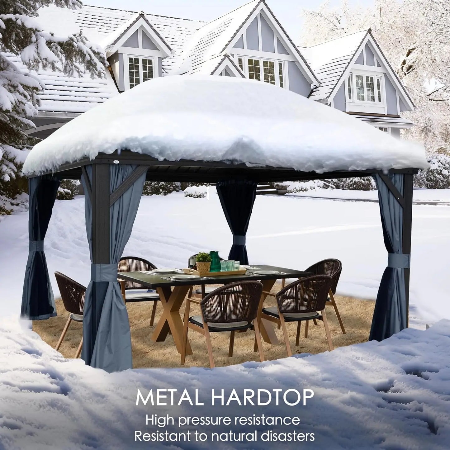 10' x 12' Hardtop Gazebo, Aluminum Frame with Galvanized Steel Double Roof, Outdoor Permanent Pavilion, Customized