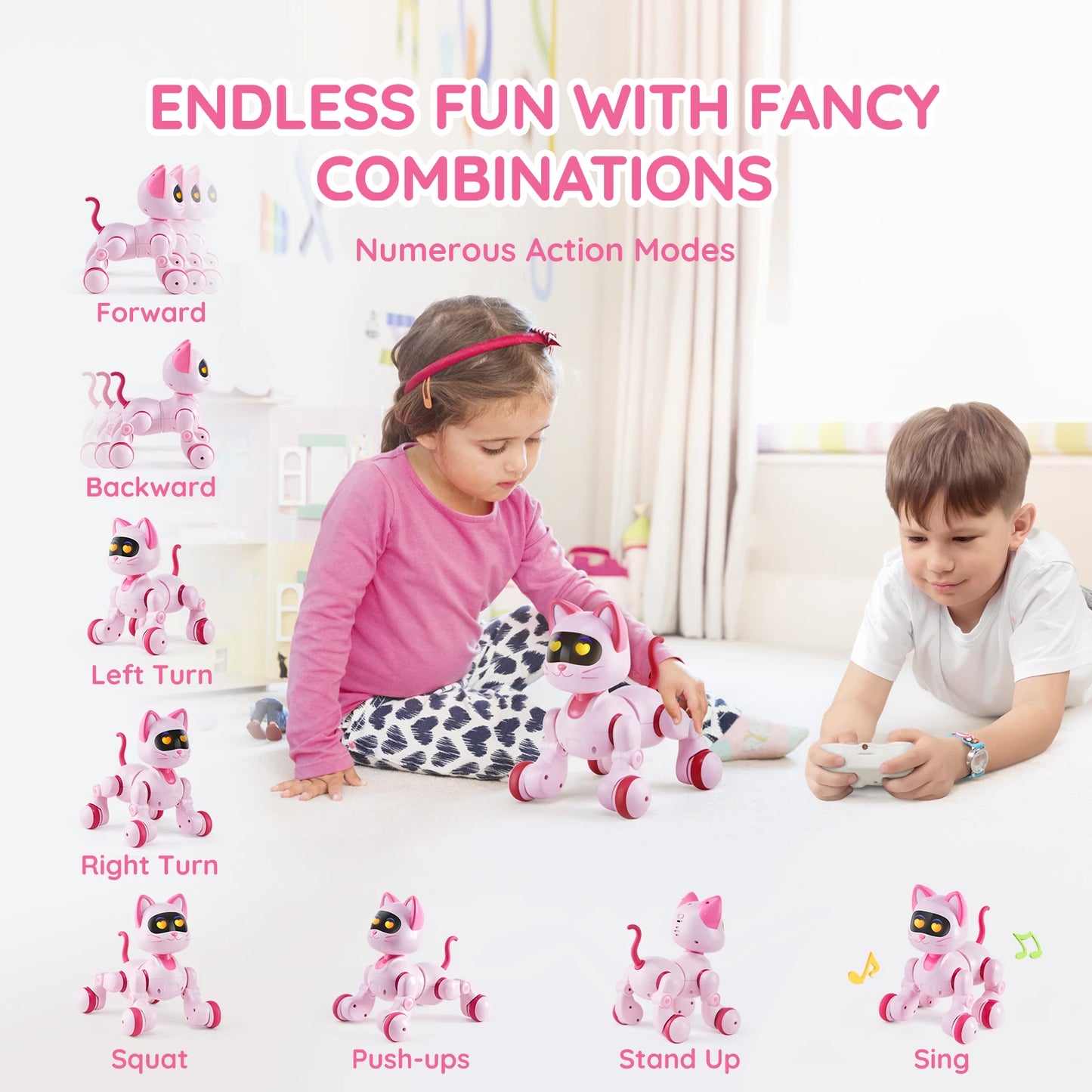 SucceBuy Intelligent Remote Control Robot Cat Electronic Stunt Voice Command Programmable Touch-sense Music Song Children's Toys