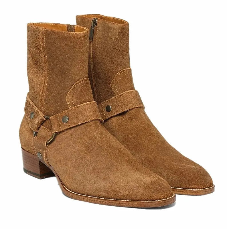 Autumn Brown Ankle Boots Men Catwalk Brown Genuine Leather Ankle Short Boots Designer Handmade British Style Men's Chelsea Boots