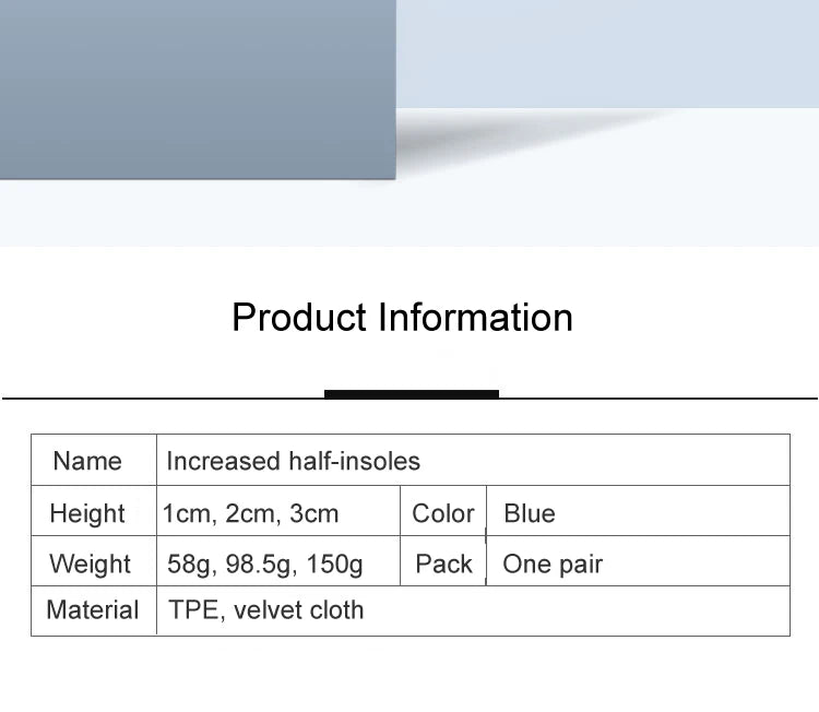 High Quality TPE Heightened Insole Height Increase Half Shoes Pad Men Women Silicone Gel Invisible Growing Heel 1-3cm Lift Soles