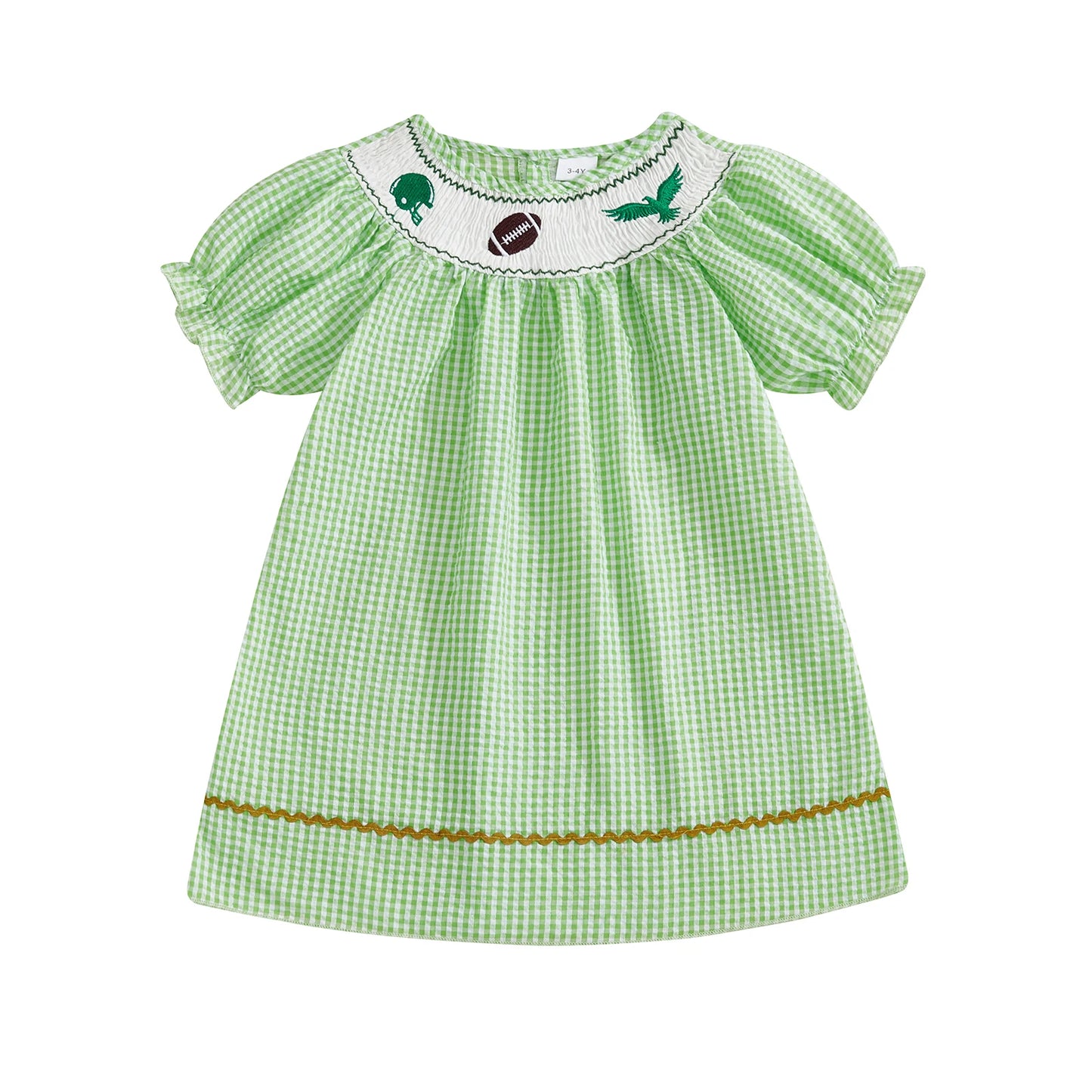 FOCUSNORM 1-5Y Little Kids Girl’s Dress Short Sleeve Crew Neck Plaid Print Rugby Embroidery Summer Dress Clothes