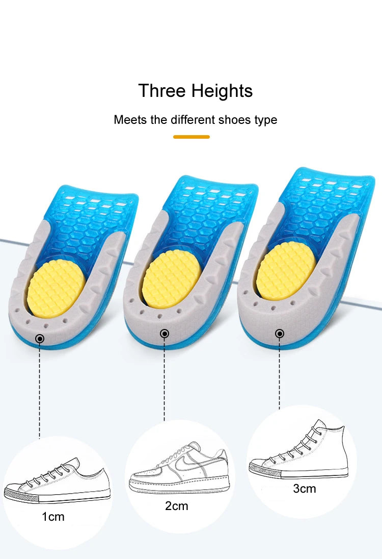 High Quality TPE Heightened Insole Height Increase Half Shoes Pad Men Women Silicone Gel Invisible Growing Heel 1-3cm Lift Soles