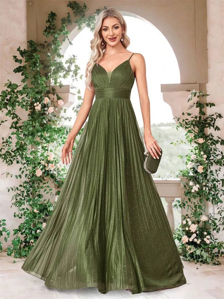BLUEPLUM Elegant A-line Green Evening Dress Luxury Floor Lenght Women Backless Formal Wedding Party Prom Caicktail Dress Gowns
