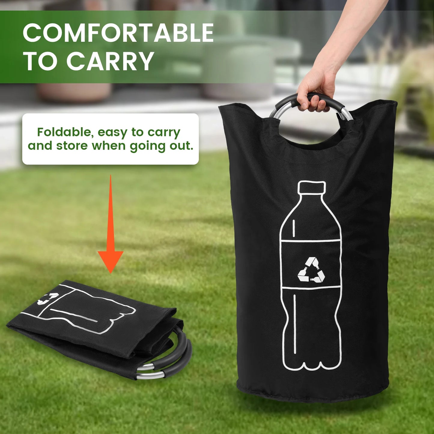 Cestino Pieghevole per Bottiglie Vuote – Grande Capacità con Manico in Alluminio