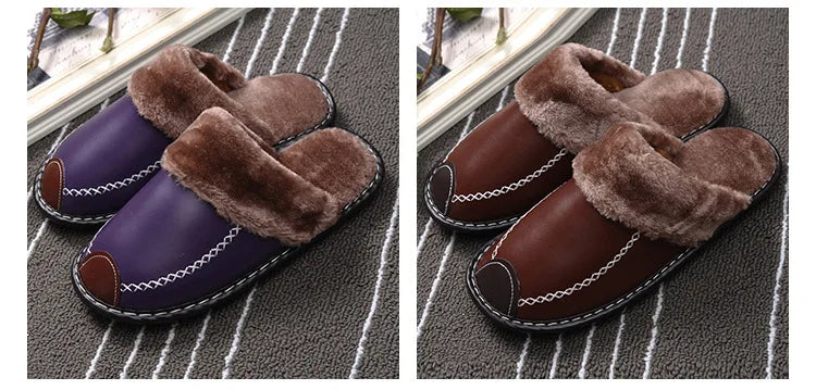 Women Slipper for Winter Fashion Leather Shoes Indoor Use Plus Size Men Warm Furry Slippers Home Slippers Women Shoes WSH3769