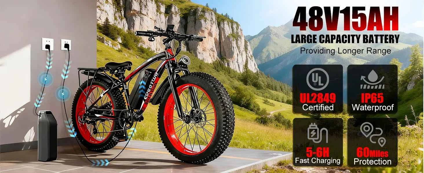 EOEOTWO E01 Electric Bike for Adults 1500W Peak Motor 26" Fat Tire Ebike 34MPH 60Miles Range UL2849 Certified Mountain Bicycle