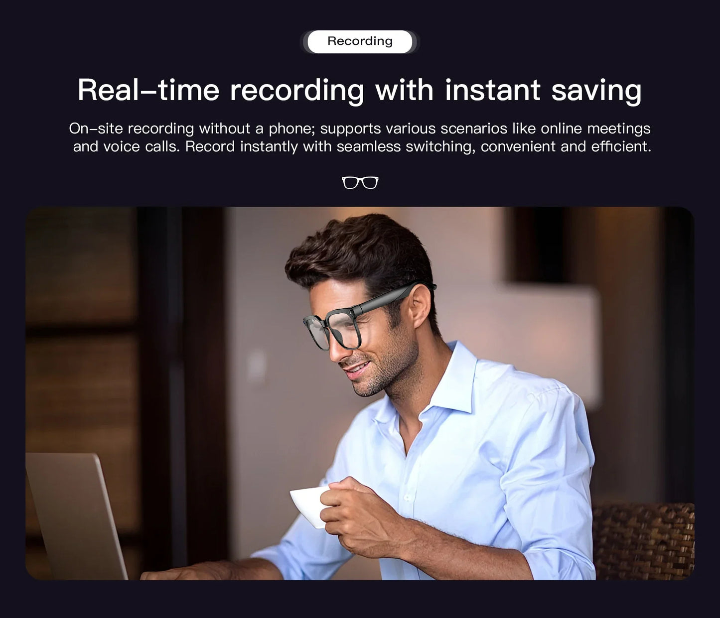 Smart AI Translation Smart Glasses Take Photos Recognizing Objects 4K Camera Bluetooth Music Call Intelligent Recording Glasses