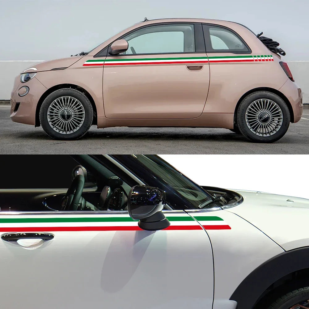 Italy Flag Racing Stripes Graphics Car Vinyl Decals Side Door Italian Style Sticker Accessories For Fiat 500 Abarth 595 695 500C