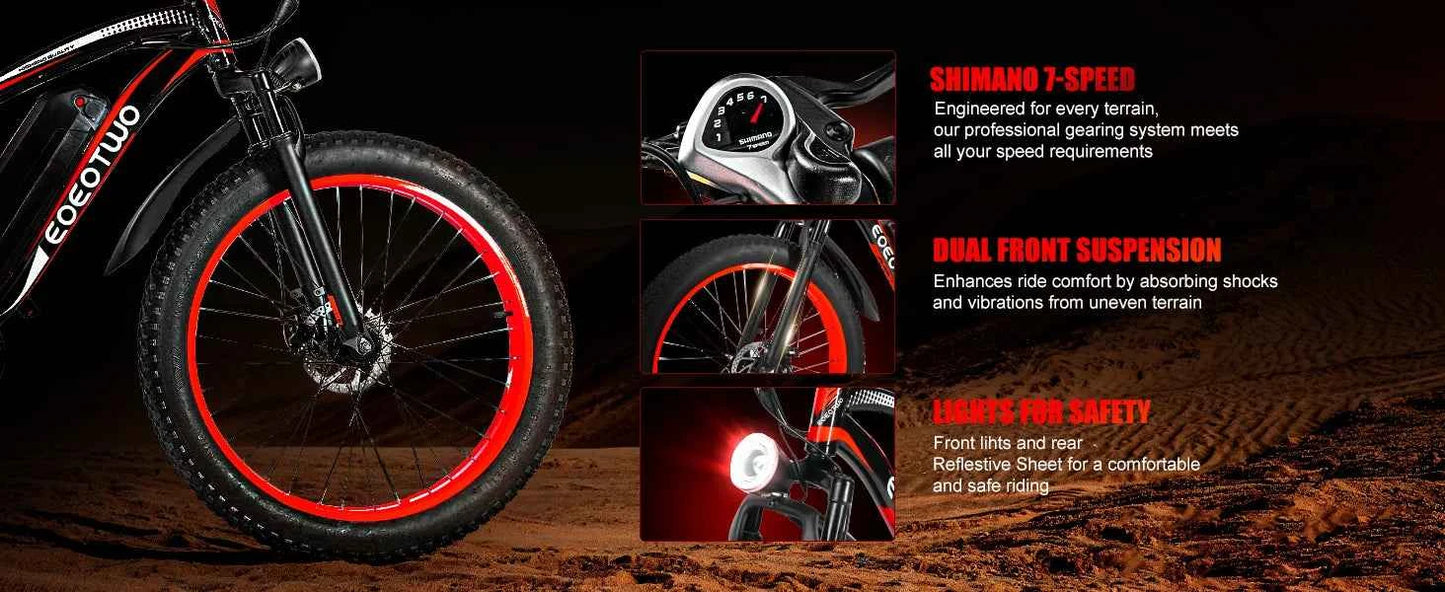 EOEOTWO E01 Electric Bike for Adults 1500W Peak Motor 26" Fat Tire Ebike 34MPH 60Miles Range UL2849 Certified Mountain Bicycle