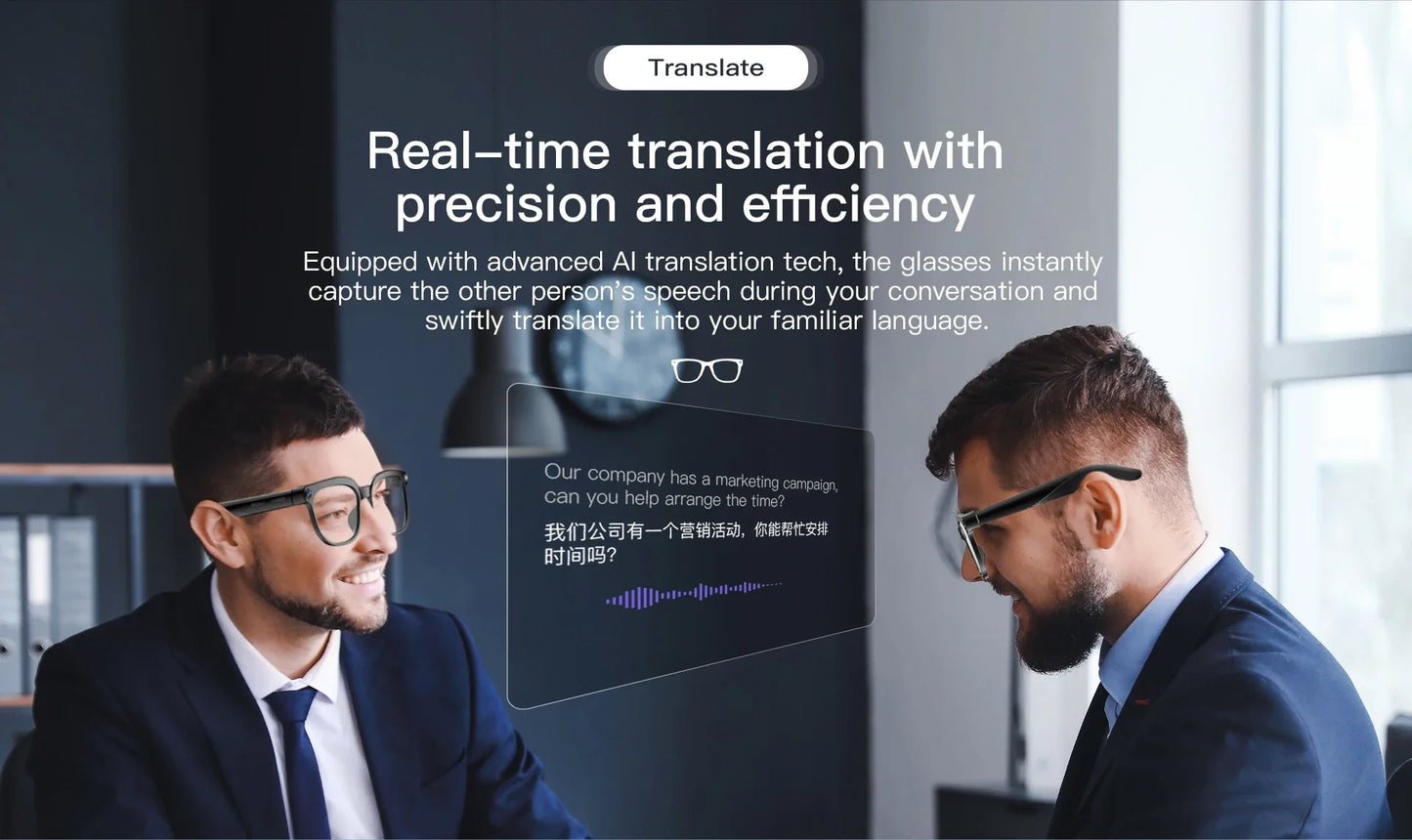 Smart AI Translation Smart Glasses Take Photos Recognizing Objects 4K Camera Bluetooth Music Call Intelligent Recording Glasses