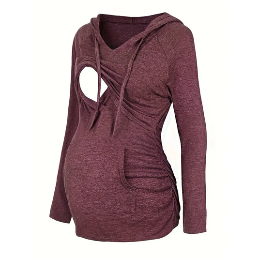 Women Maternity Hoodie Nursing Sweatshirt with Pockets Long Sleeve Comfortable Pregnancy Clothes for Breastfeeding Moms