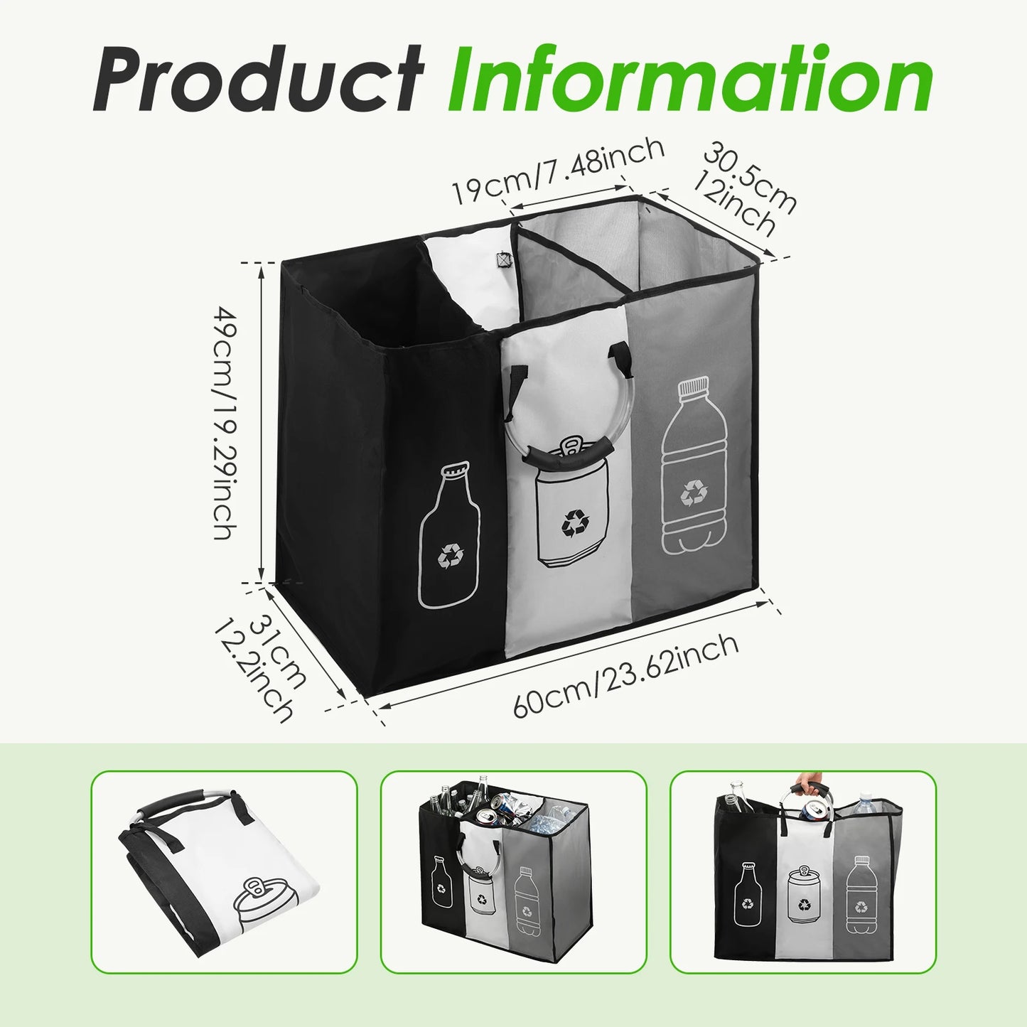 Cestino Pieghevole per Bottiglie Vuote – Grande Capacità con Manico in Alluminio