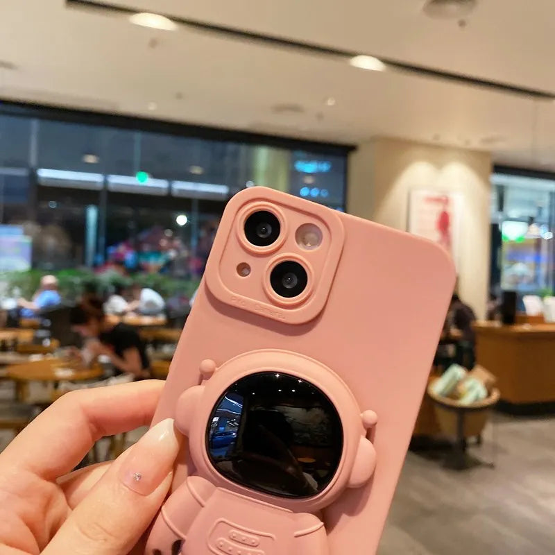 Silicone Astronaut Fold Stand Holder Phone Case For iPhone 15 14 13 12 Mini 11 Pro XS MAX X XR 8 7 6 6S Plus SE 2022 Soft Cover