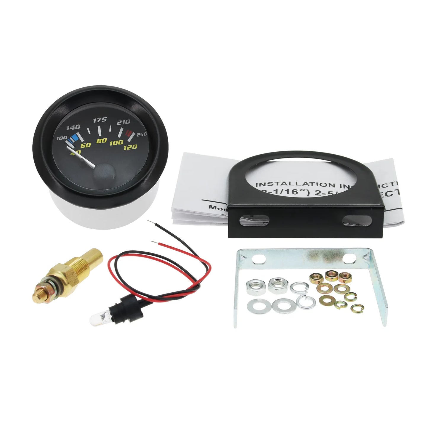 Auto Temperature Meter with Sensor 1/8 NPT 52mm LED Digital Oil /Water Temp Indicator PSI Oil Press Black Gauge Fit Gasoline Car