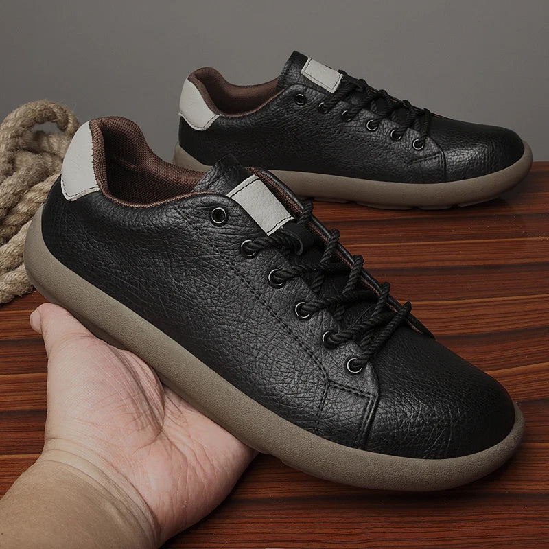 Genuine Leather Mens Casual Shoes New Design Male Sneakers Outdoor Lace-Up Skateboard Footwear Handmade Tenis Masculino Trainers