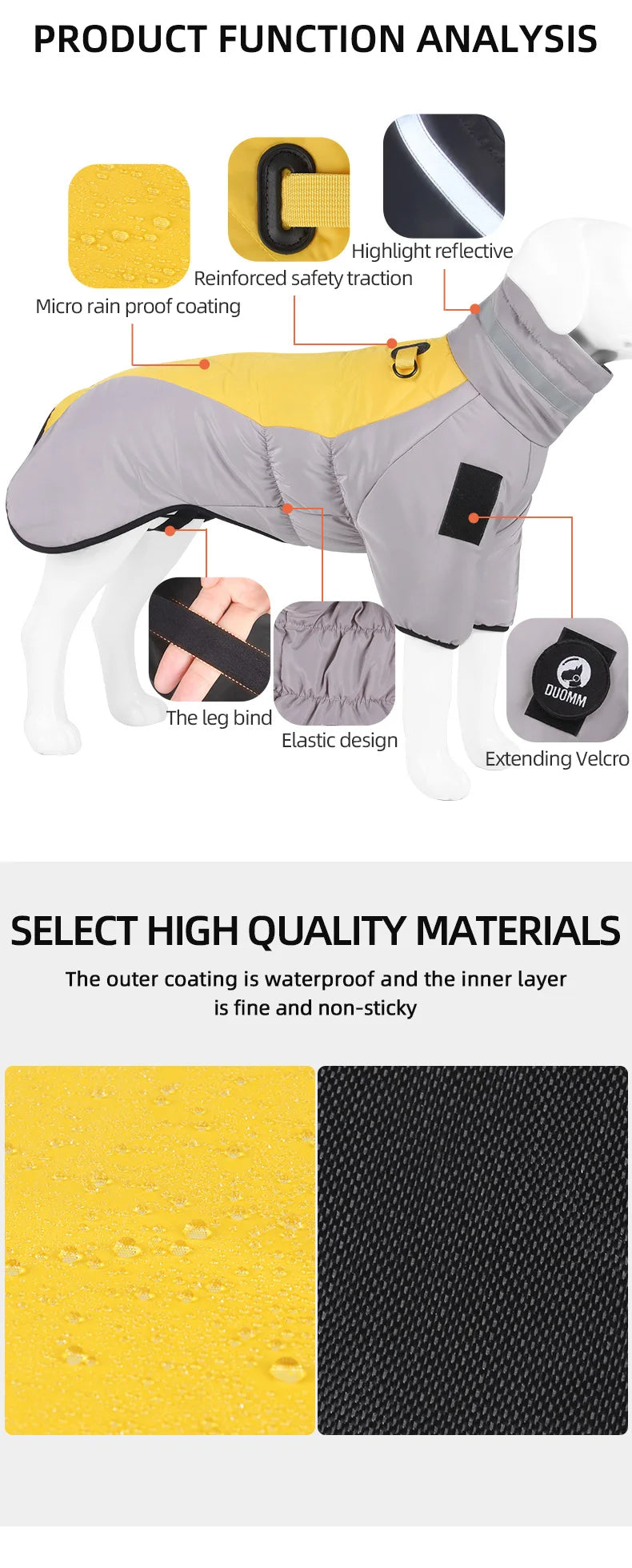 Winter Dog Clothes Two Trouser Legs Puffer Coats for Medium Large Dog Waterproof Adjustable Thicken Warm Dogs Cotton Coat